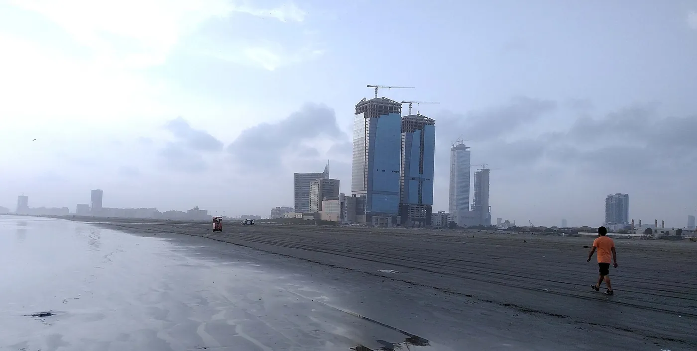 Clifton Beach and the Karachi skyline